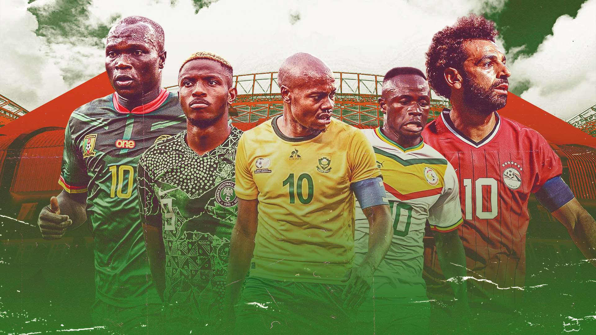 Percy Tau (South Africa), Mohamed Salah (Egypt), Sadio Mane (Senegal), Victor Osimhen (Nigeria) and Vincent Aboubaker (Cameroon).