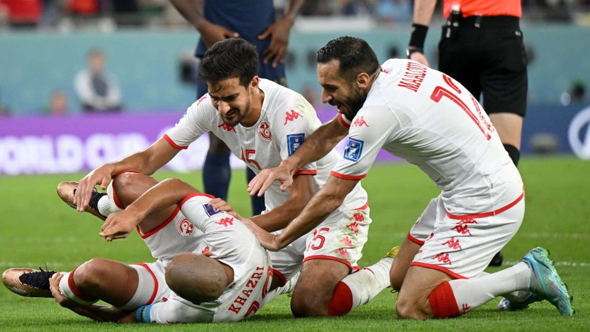 Tunisia celebrate goal vs France World Cup.