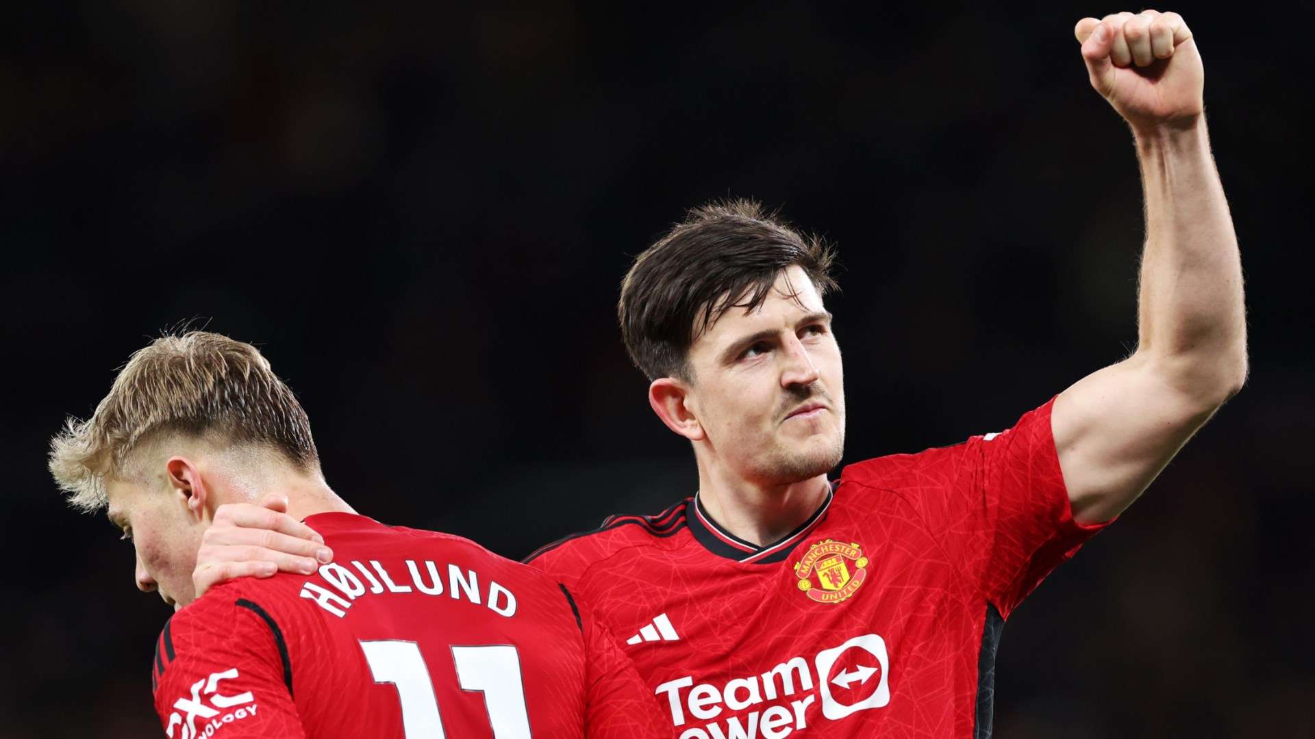 Rasmus Hojlund and Harry Maguire of Man Utd